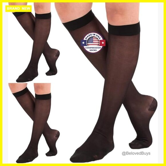 Other - Women's Compression Socks 15-20mmHg Knee High Sheer 3 Pairs Large